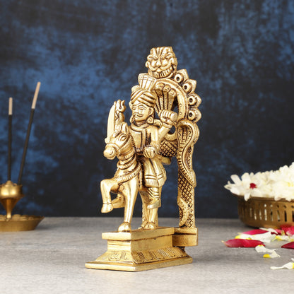 Martanda Bhairava Pure Brass Khandoba on Horse with Arch Idol | 6"