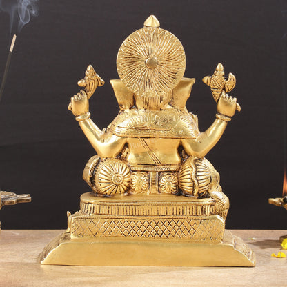 Exquisite Pure Brass Superfine Lord Ganesha Idol - 9"