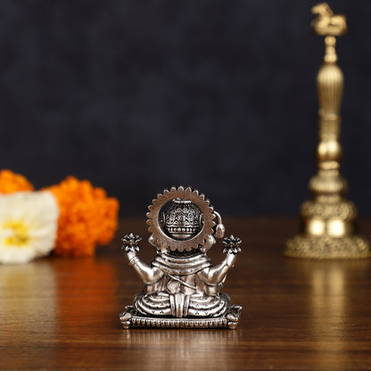 Brass silver plated Miniature Dagduseth Ganapati Idol - 2 Inch