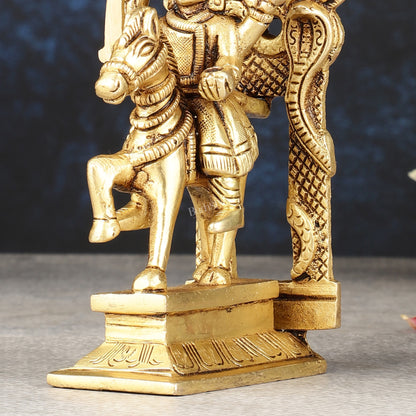 Martanda Bhairava Pure Brass Khandoba on Horse with Arch Idol | 6"