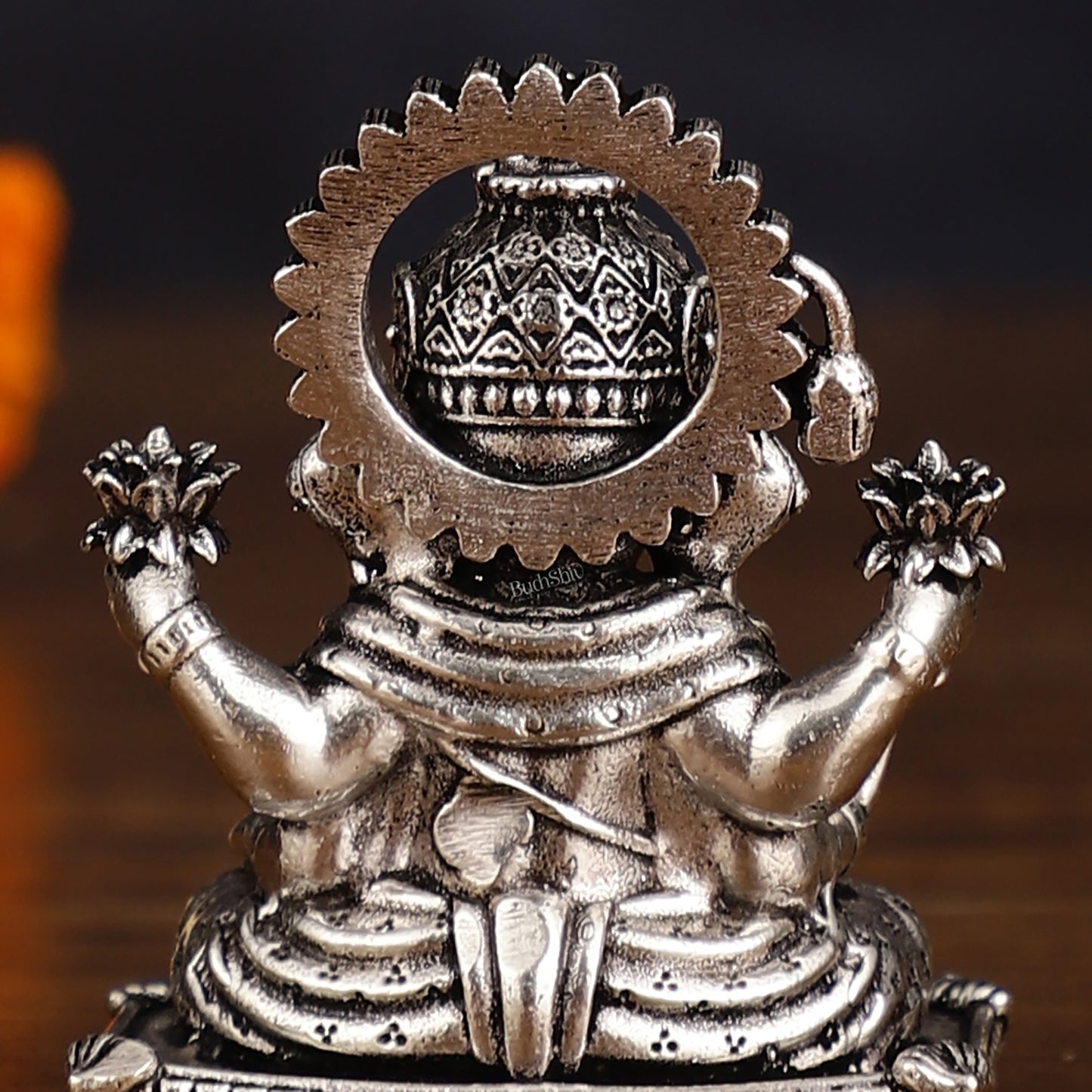 Brass silver plated Miniature Dagduseth Ganapati Idol - 2 Inch