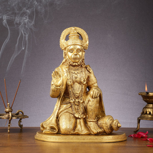 Pure Brass Lord Hanuman Statue - 13.5-Inch
