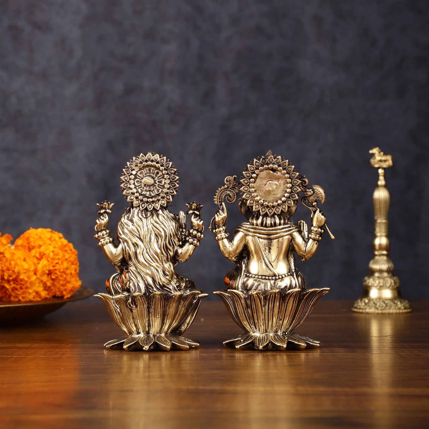 Brass Superfine Ganesh Lakshmi Idols - 4 Inch