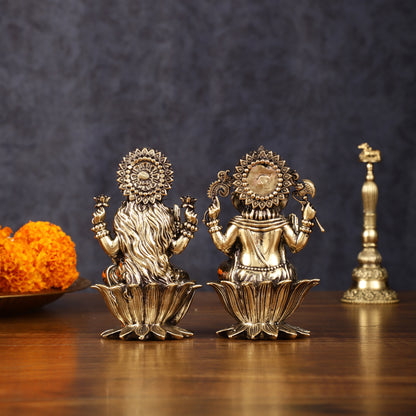 Brass Superfine Ganesh Lakshmi Idols - 4 Inch