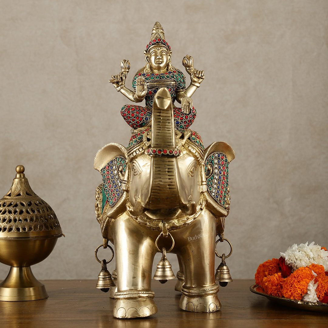 Brass Ashtalakshmi on Large Elephant - 15" | Stonework