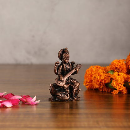 Pure Copper Saraswati on Lotus Idol | 3"