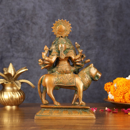 Brass Statue of Panchmukhi Heramba Ganesha - 9" Antique Bronze Finish