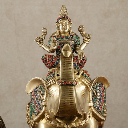 Brass Ashtalakshmi on Large Elephant - 15" | Stonework