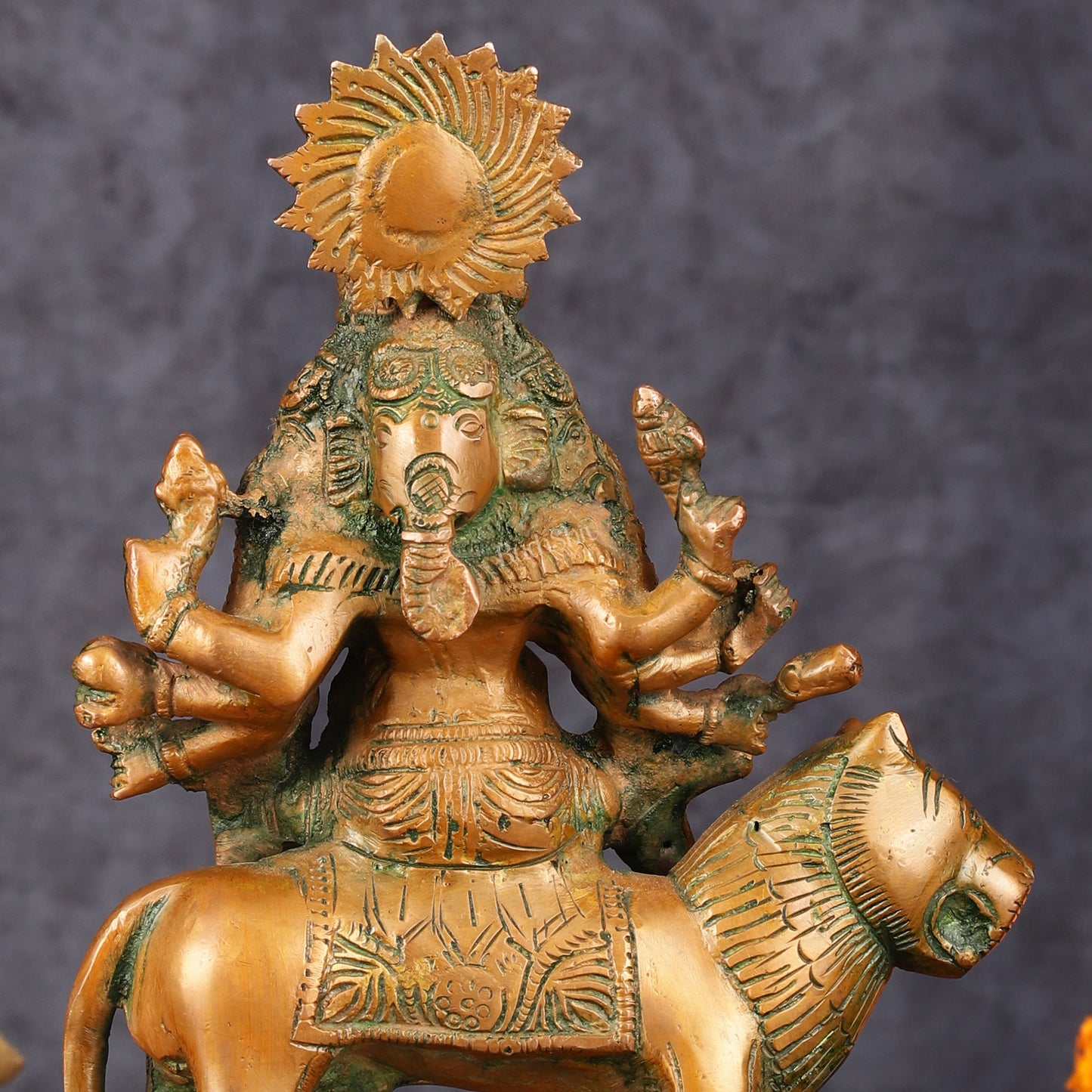 Brass Statue of Panchmukhi Heramba Ganesha - 9" Antique Bronze Finish