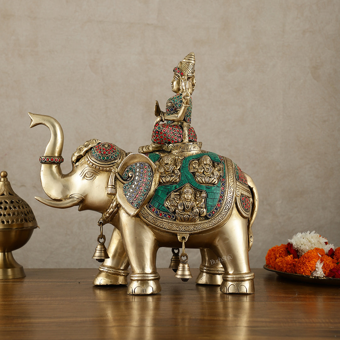 Brass Ashtalakshmi on Large Elephant - 15" | Stonework