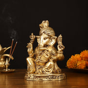 Brass Superfine Ganapati Wearing Turban Pagadi Idol - 8.5" Divine Sculpture