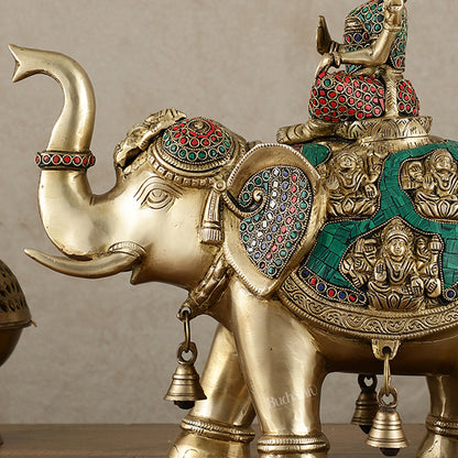 Brass Ashtalakshmi on Large Elephant - 15" | Stonework