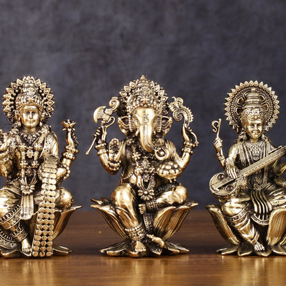 Brass Superfine Ganesh Lakshmi Saraswati Idols - 4 Inch