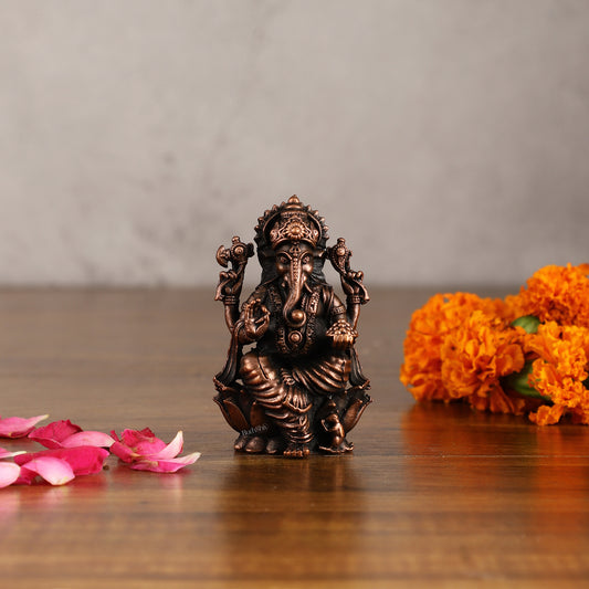 Pure Copper Ganesha on Lotus Idol | 3"