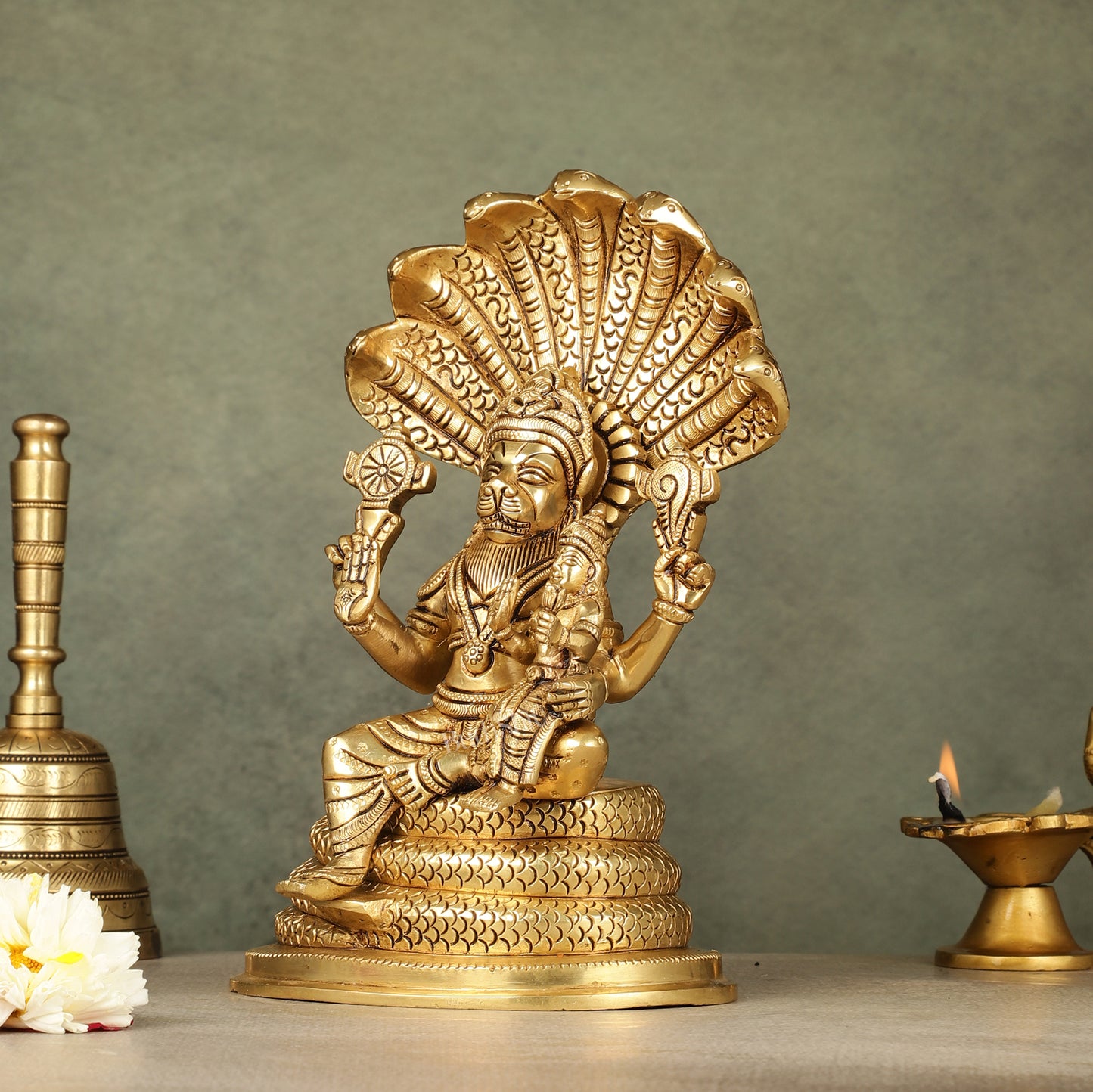 Brass Narasimha Lakshmi idol 10 inch