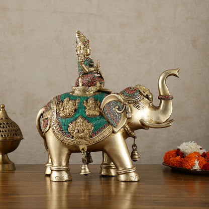 Brass Ashtalakshmi on Large Elephant - 15" | Stonework