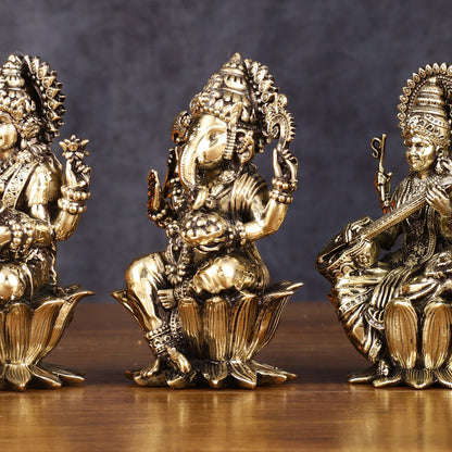 Brass Superfine Ganesh Lakshmi Saraswati Idols - 4 Inch