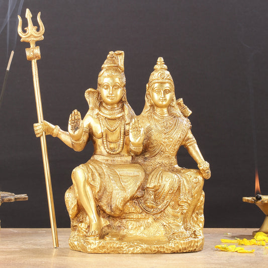 Brass Seated Shiv Parvati Idol 9"