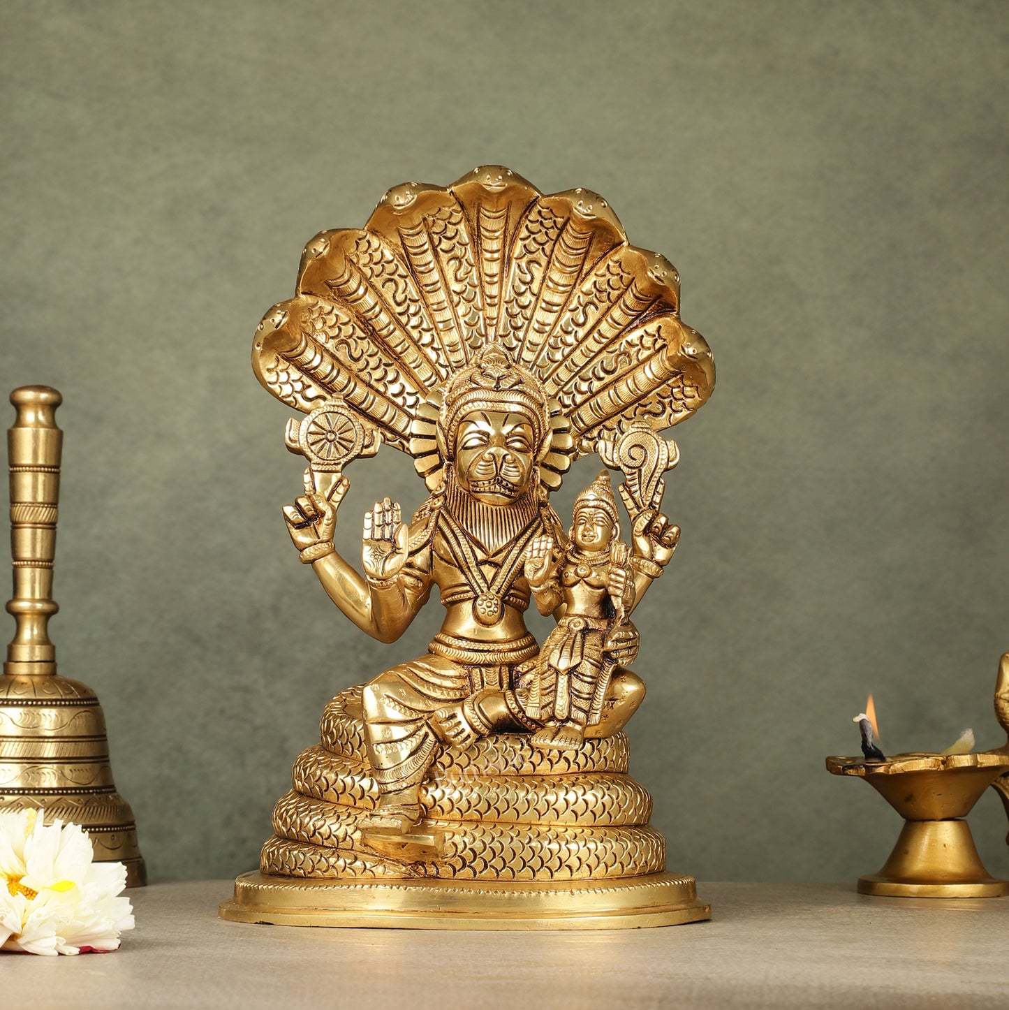 Brass Narasimha Lakshmi idol 10 inch