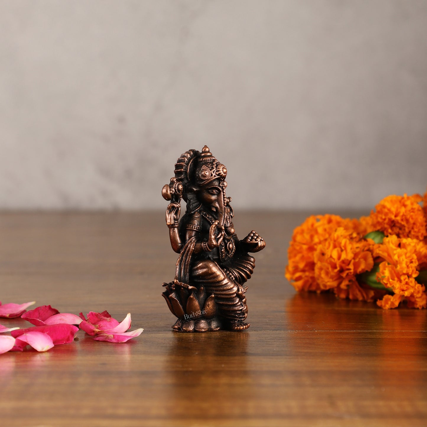 Pure Copper Ganesha on Lotus Idol | 3"