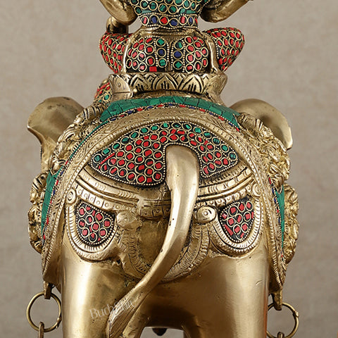 Brass Ashtalakshmi on Large Elephant - 15" | Stonework