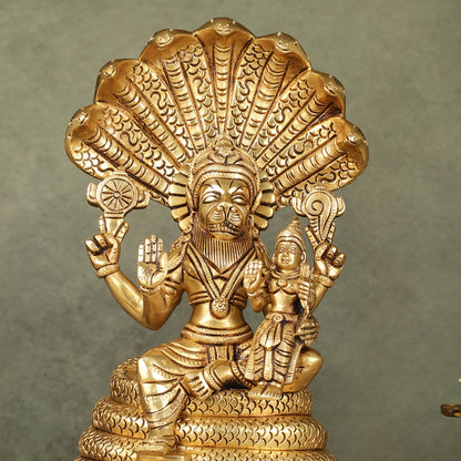 Brass Narasimha Lakshmi idol 10 inch