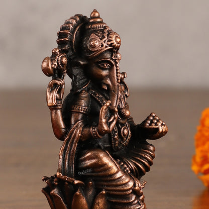 Pure Copper Ganesha on Lotus Idol | 3"