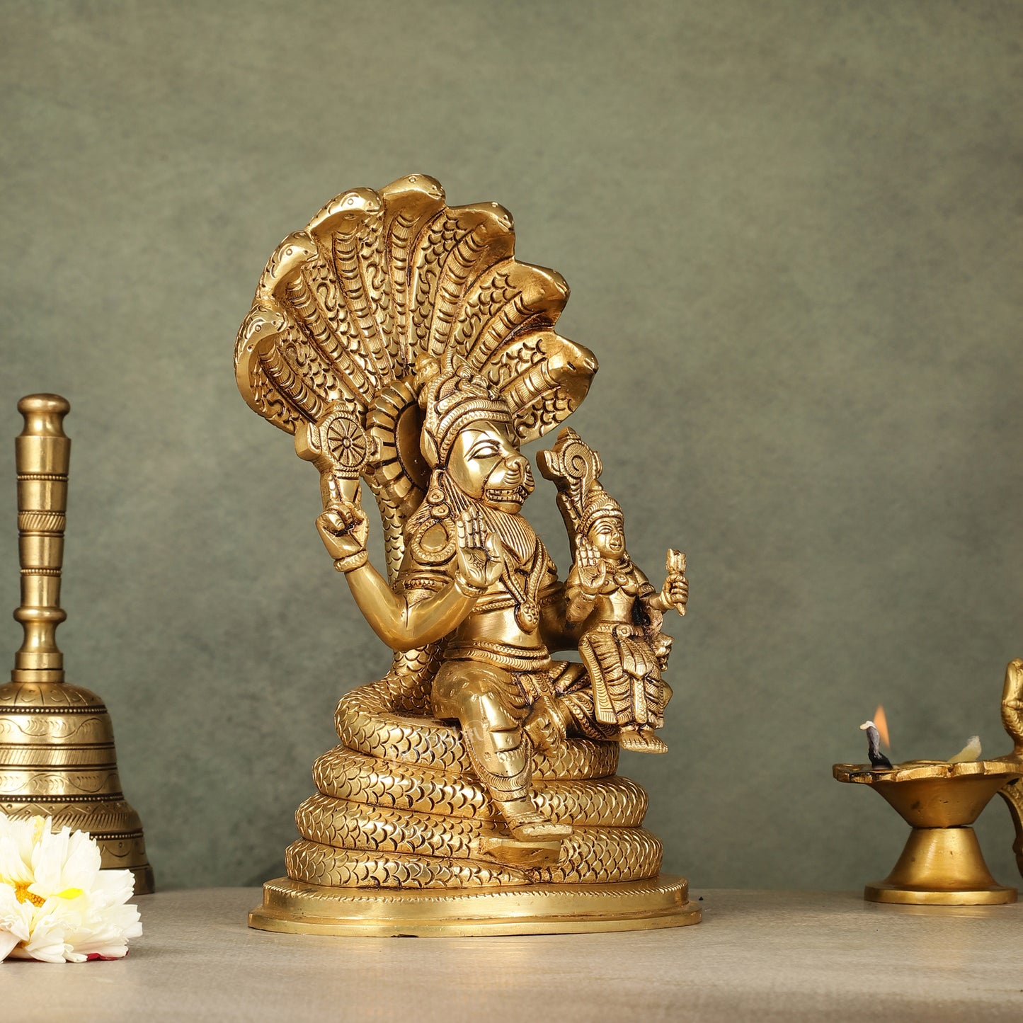 Brass Narasimha Lakshmi idol 10 inch