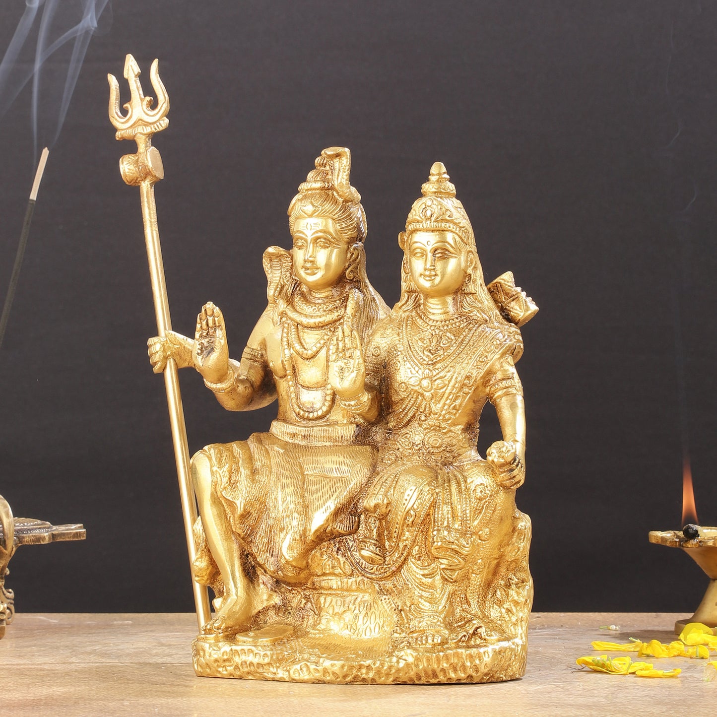 Brass Seated Shiv Parvati Idol 9"