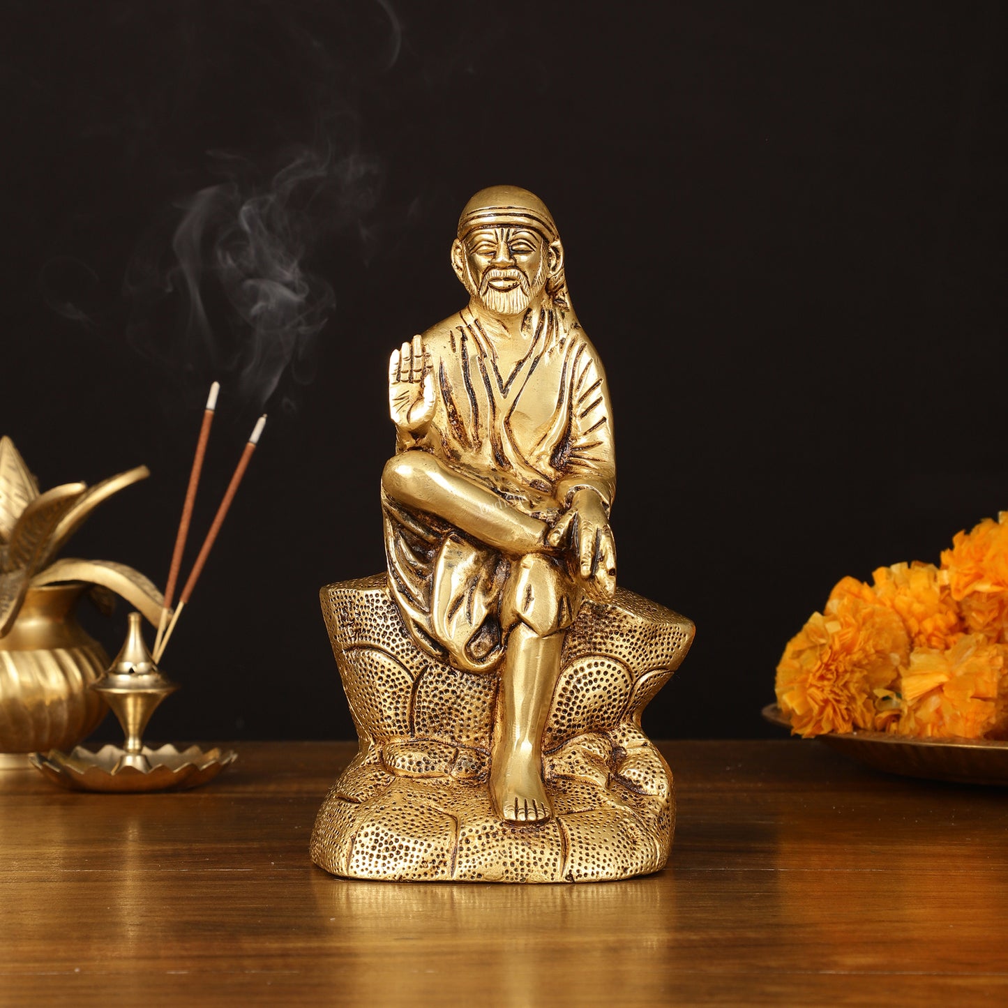 Brass Superfine Sai Baba Idol - 8.5" Divine Sculpture