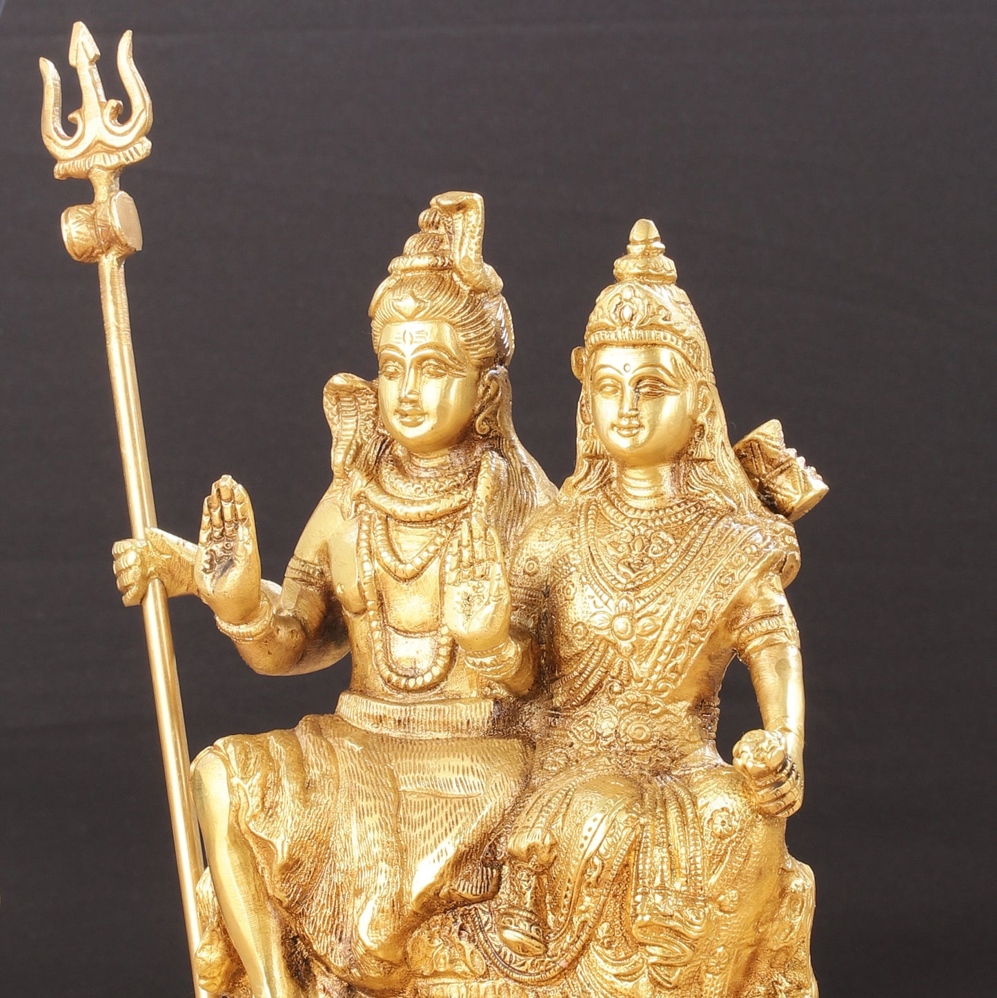 Brass Seated Shiv Parvati Idol 9"