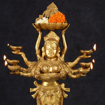 Brass Deep Lakshmi with Ten Hands Idol 15"