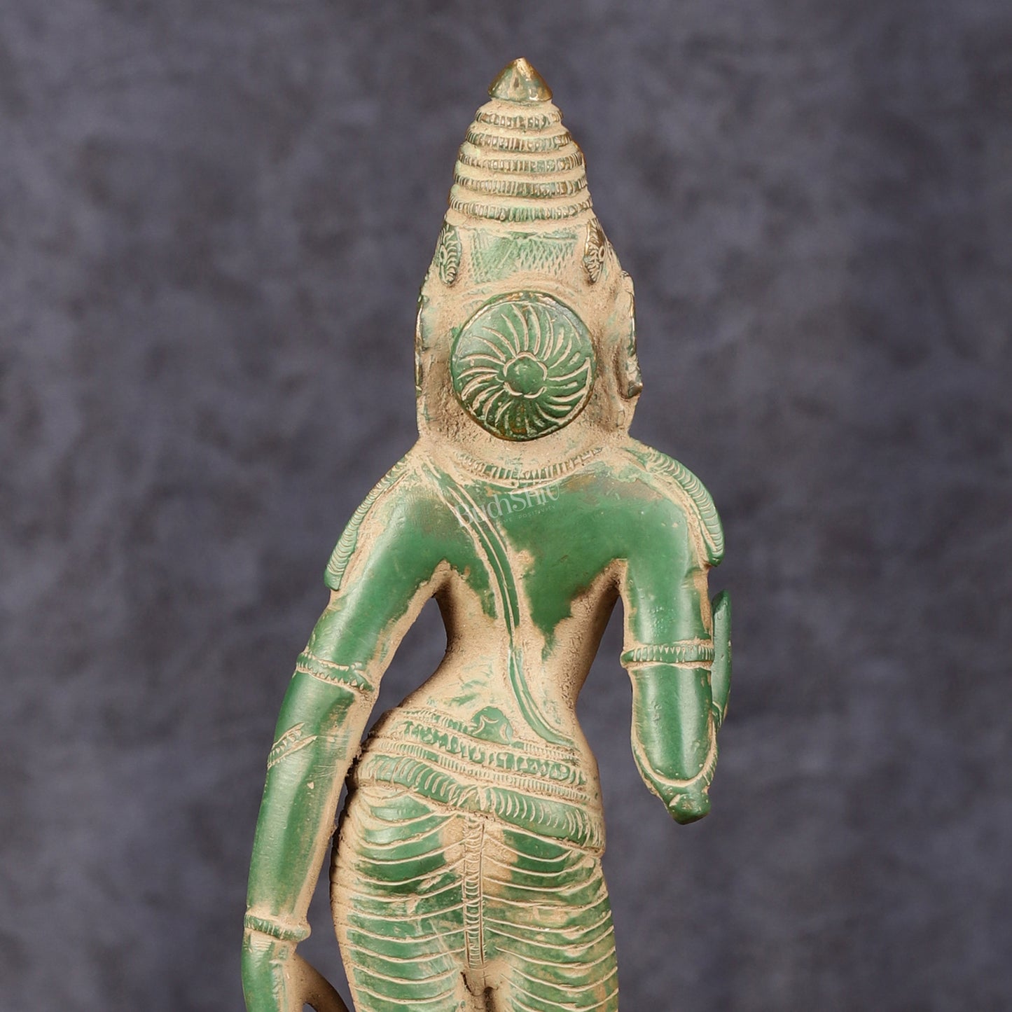 Pure Brass Goddess Uma Parvati Standing Idol in Green Antique Patina Finish - 10" Tall