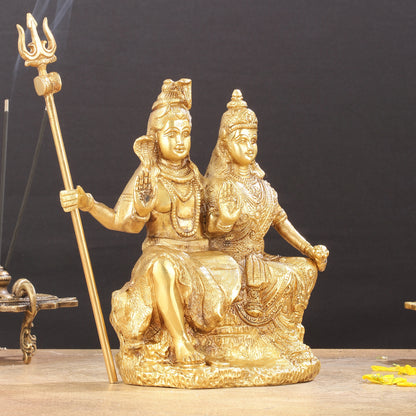 Brass Seated Shiv Parvati Idol 9"