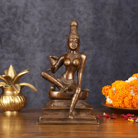 Elegant Pure Brass Seated Parvati Idol – 9 Inch Height