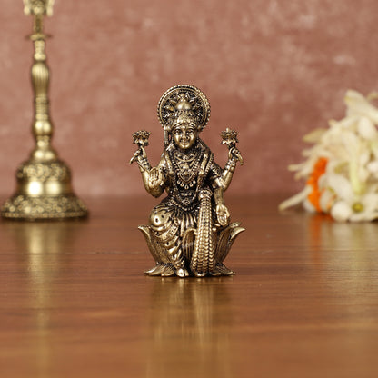 Pure Brass Superfine Small Goddess Lakshmi Idol - 2.5" Tall