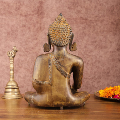 Brass Buddha Bhoomi Sparsha Antique Finish Statue | 13.5-inch Height, 6.6 kg