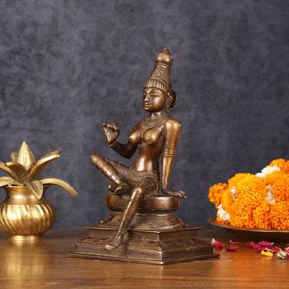 Elegant Pure Brass Seated Parvati Idol – 9 Inch Height