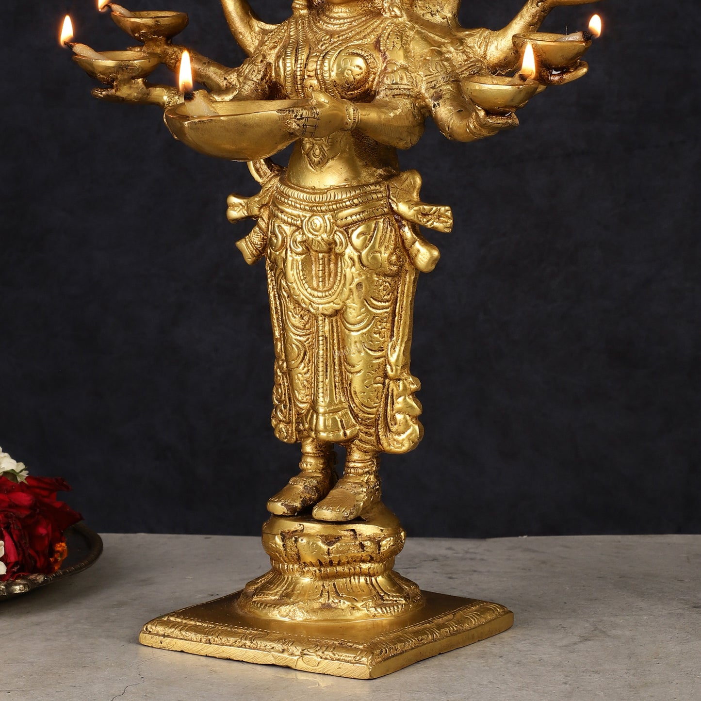 Brass Deep Lakshmi with Ten Hands Idol 15"