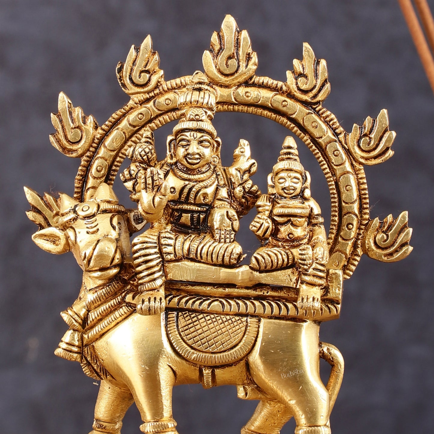 Pure Brass Shiva Parvati on Nandi Pradosha Nayagar Idol - 5.5" Height