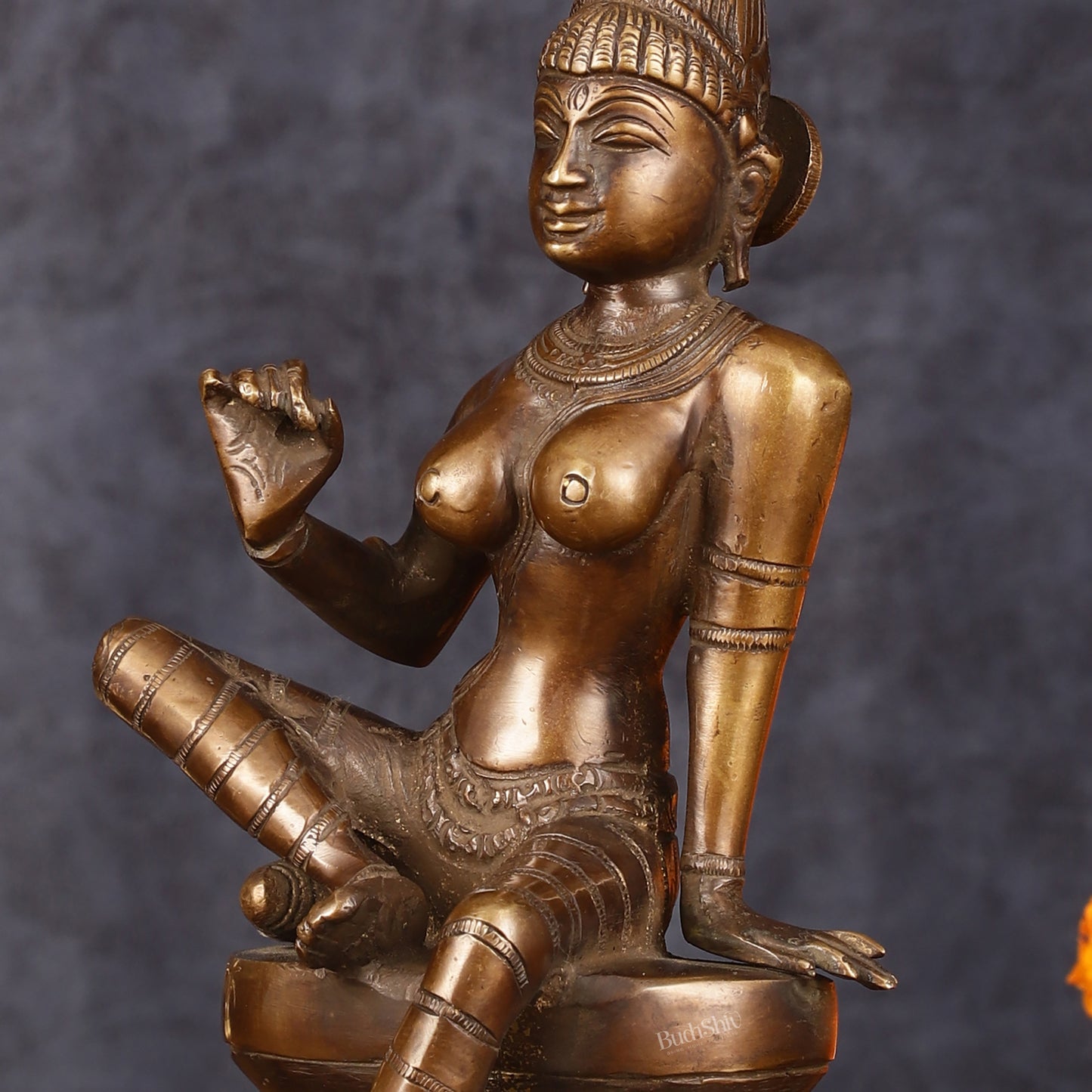 Elegant Pure Brass Seated Parvati Idol – 9 Inch Height