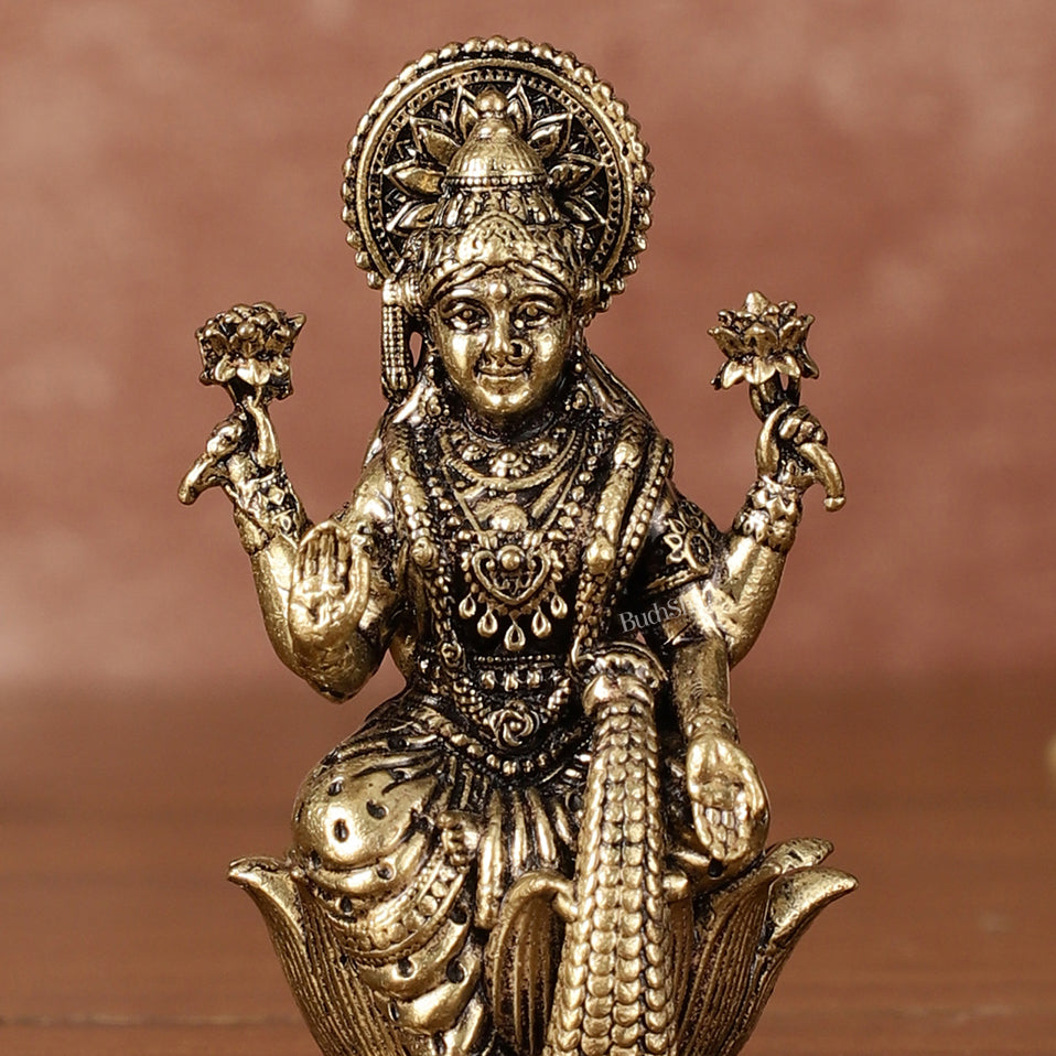 Pure Brass Superfine Small Goddess Lakshmi Idol - 2.5" Tall