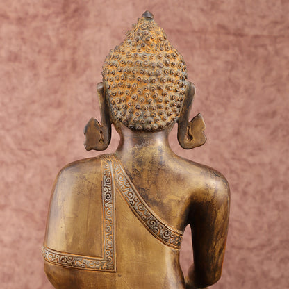 Brass Buddha Bhoomi Sparsha Antique Finish Statue | 13.5-inch Height, 6.6 kg