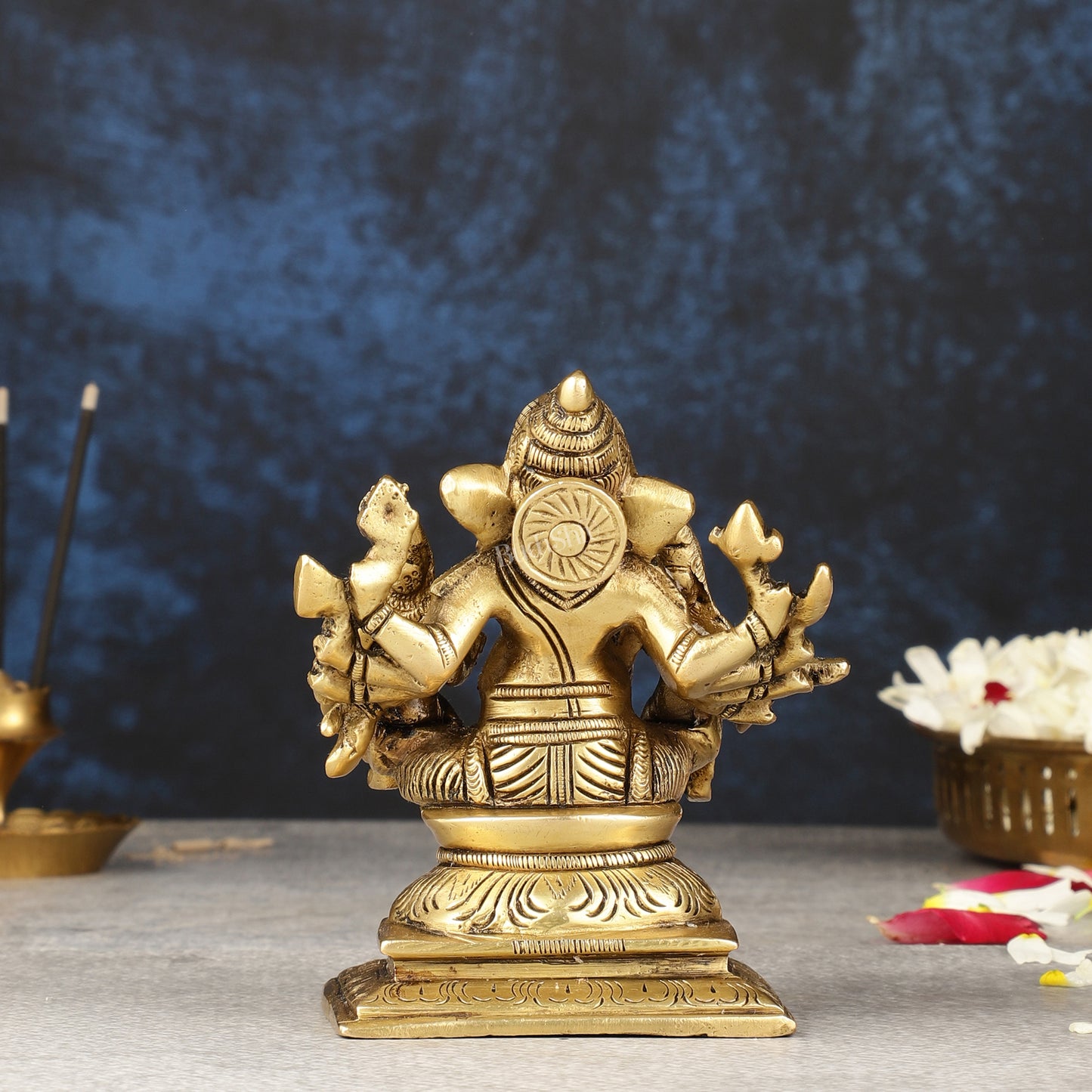 Handcrafted Brass Ganapathi with Wives Riddhi and Siddhi - 4.5 inches