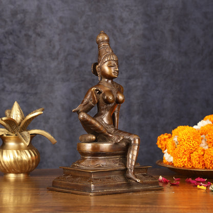 Elegant Pure Brass Seated Parvati Idol – 9 Inch Height