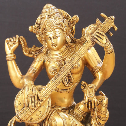 Pure Brass Sampoorn Saraswati Devi Murti - 9.5 Inch