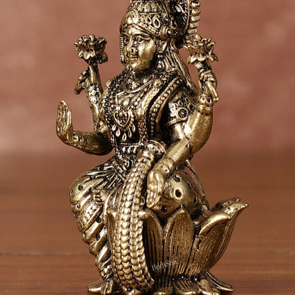 Pure Brass Superfine Small Goddess Lakshmi Idol - 2.5" Tall