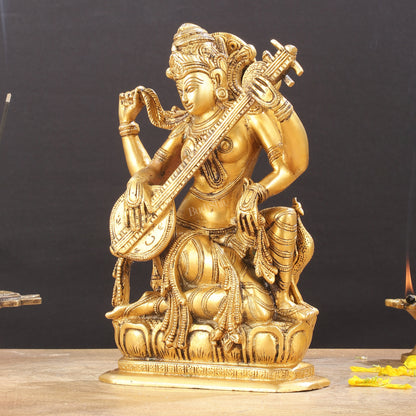 Pure Brass Sampoorn Saraswati Devi Murti - 9.5 Inch