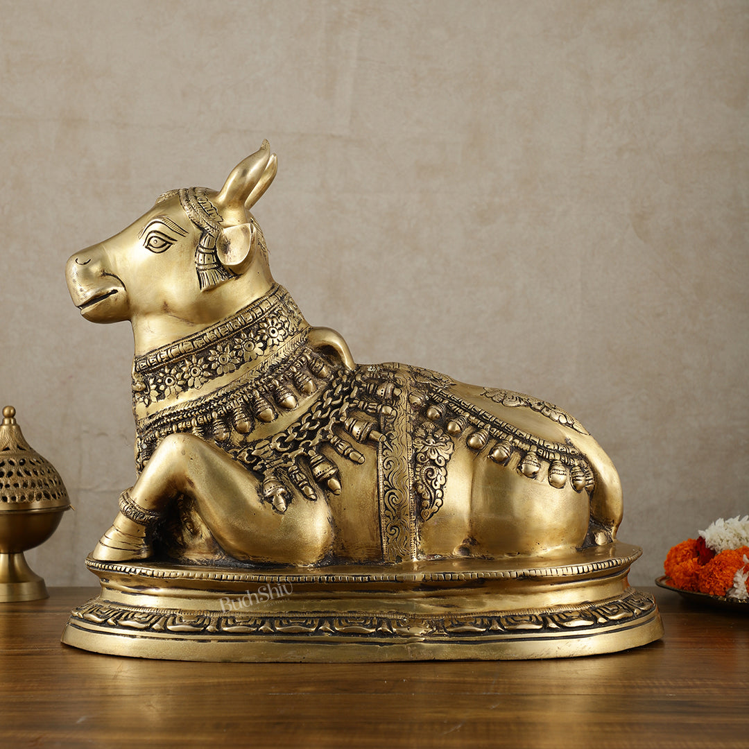 Brass Nandi Statue vintage tone - 20 inch