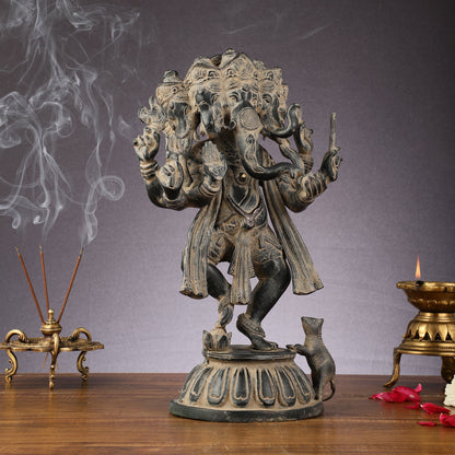 Brass Dancing Panchmukhi Ganesha Statue - 15 Inch Vintage sculpture